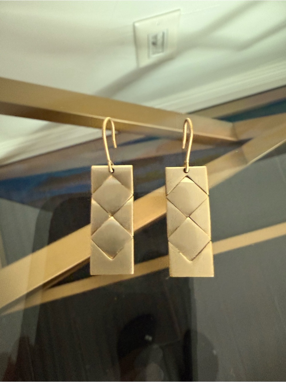 Bottega Veneta Gold-Tone Geometric Woven Motif Drop Earrings